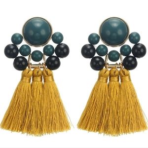 Beaded fringed Earrings - Mustard